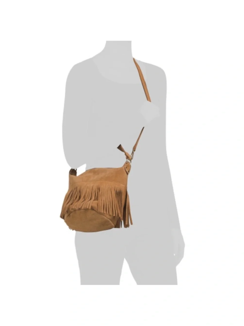 NWT Marlon Made in Italy Suede Hobo Bucket Bag Crossbody with Fringe Trim